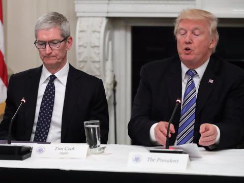 Apple CEO Tim Cook with Donald Trump. Apple CEO Tim Cook with Donald Trump.