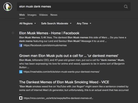 DuckDuckGo simply returns a list of search results, without sectioning off information.