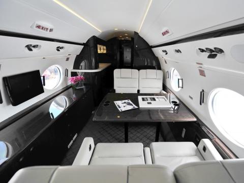 The interior of a Gulfstream G450 executive jet at Singapore Airshow in 2014.