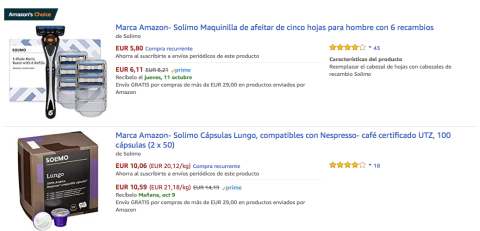 Solimo, productos variados como maquinillas de afeitar, café o té
