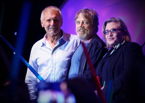 Harrison Ford, Mark Hamill y Carrie Fisher.