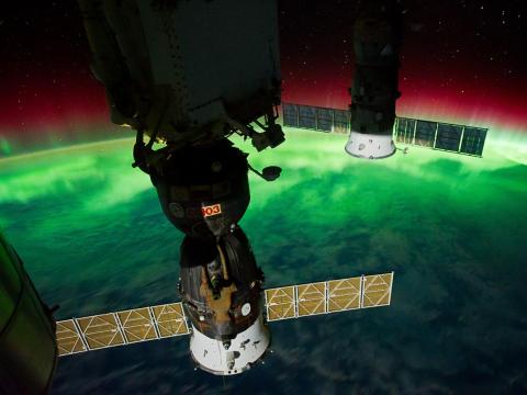 One of a series of nighttime images taken by one of the Expedition 29 crew members from the International Space Station in September 2011. It features Aurora Australis, seen from a point over the southeast Tasman Sea near southern New Zealand.