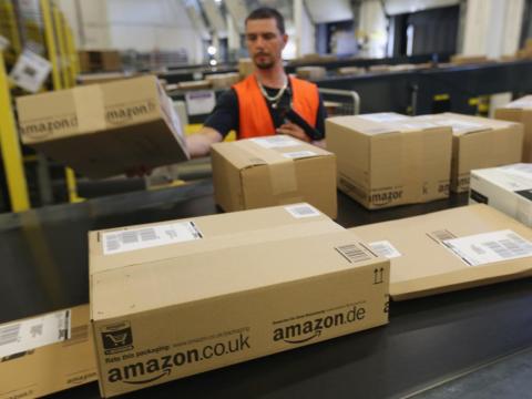 An Amazon fulfillment center. An Amazon fulfillment center.