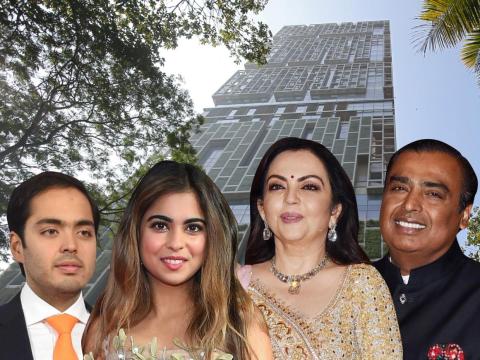 Los Ambanis viven en un rascacielos de mil millones de dólares en Mumbai. Los Ambanis viven en un rascacielos de mil millones de dólares en Mumbai.