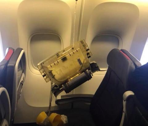 A one-year-old child flying on American Airlines was reportedly struck in the head after part of the plane's ceiling collapsed (April)