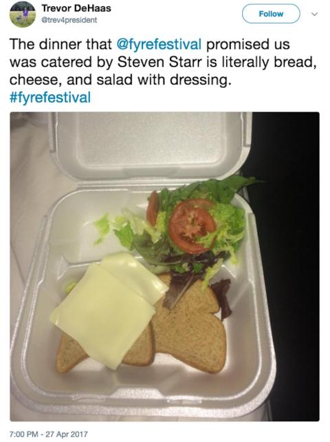 Guests were expecting gourmet food and luxurious tents to sleep in.