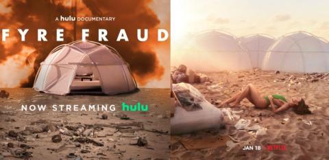 Two documentaries about Fyre Festival begin streaming this week: one on Hulu (left) and one on Netflix (right).