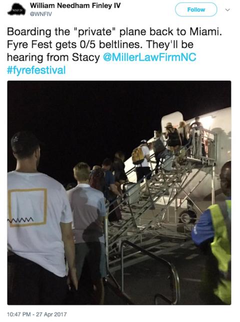Partygoers were left to scramble to get off the island.