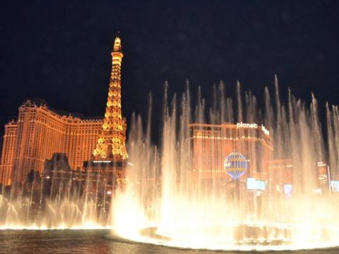 Similarly, the Fountains of Bellagio put on a dazzling show. Water from the fountain sprays as high as 460 feet into the air.