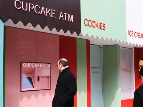 Sprinkles cupcakes has a vending machine attached to some of their stores. Sprinkles cupcakes has a vending machine attached to some of their stores.