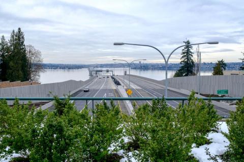 Visitors enter the town from the Evergreen Point Floating Bridge. Measuring 7,708 feet in length, it is the longest floating bridge in the world.