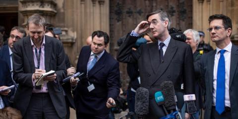 Jacob Rees-Mogg speaks to the media after submitting a letter of no confidence in Prime Minister Teresa May on November 15, 2018 in London, England.