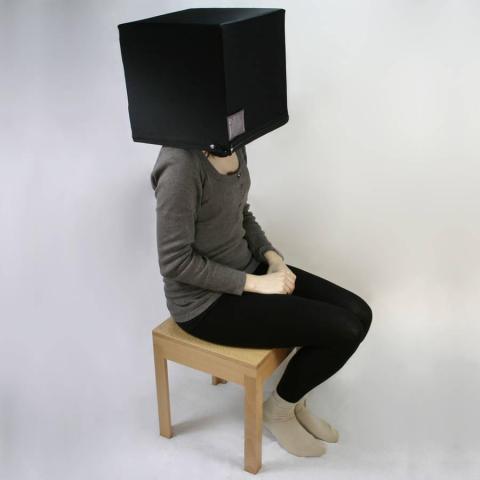 The "thought box" complete with wooden stool.