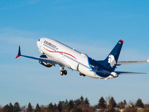 A 737 Max aircraft operated by Aeromexico.