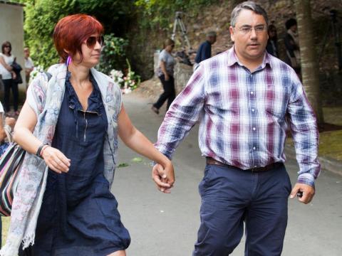 Sandra Ortega Mera and her husband at her mother's funeral.