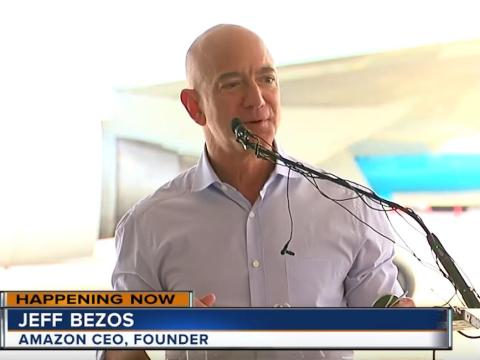Jeff Bezos broke ground at the new Amazon airport site on Tuesday. Jeff Bezos broke ground at the new Amazon airport site on Tuesday.
