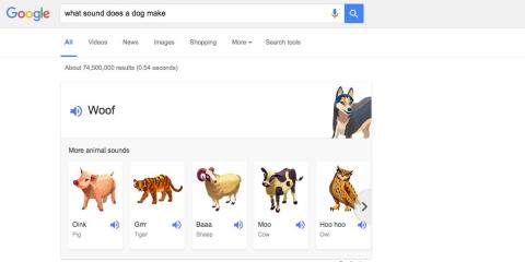 9. Search “what sound does a dog make” and you'll get a "woof" sound — you can also try cow, pig, duck, and a few other animals.