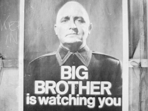 A poster with the famous words 'Big Brother is watching you' from a BBC production of George Orwell's classic novel '1984' in 1965.