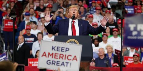 President Donald Trump at the launch of his 2020 campaign at the Amway Center in Orlando, Florida, June 18, 2019. President Donald Trump at the launch of his 2020 campaign at the Amway Center in Orlando, Florida, June 18, 2019.