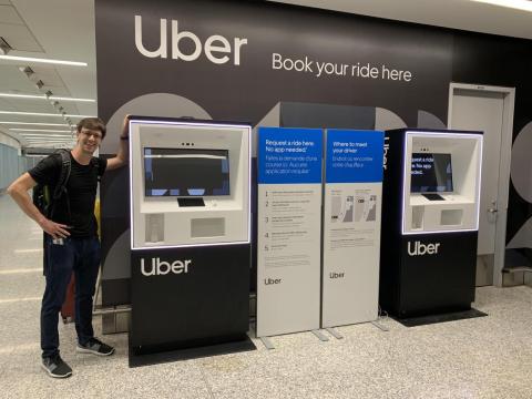 In Toronto, you can book a ride from kiosk's inside the airport terminal. In Toronto, you can book a ride from kiosk's inside the airport terminal.