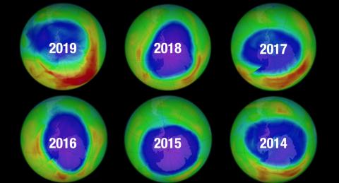 Evolución del agujero en la capa de ozono en el Polo Sur.