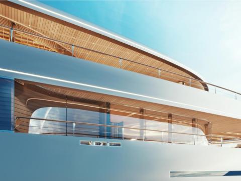 The exterior was inspired by the flow of ocean swells, resulting in curved exterior lines and glass band windows.