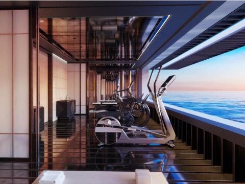 The superyacht would also have an expansive indoor health and wellness center featuring a gym, a hydro-massage room, and a yoga studio, reflecting the wealthy's growing interest in wellness as a status symbol.