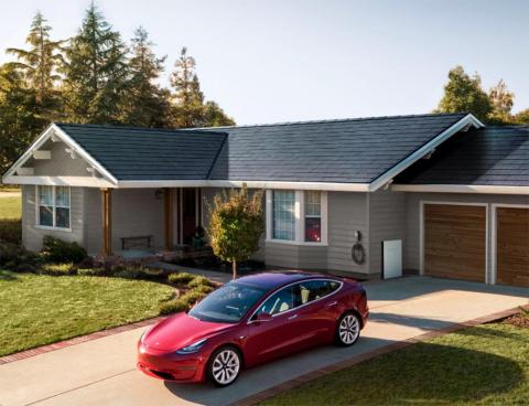 A view of Tesla's new "solarglass" roof. A view of Tesla's new "solarglass" roof.