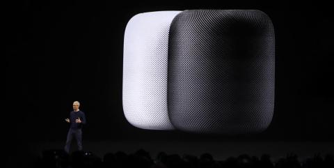 Apple CEO Tim Cook at the HomePod's unveiling during the company's annual WWDC conference. Apple CEO Tim Cook at the HomePod's unveiling during the company's annual WWDC conference.
