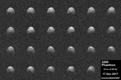 Imágenes del asteroide Phaeton 3200 tomadas por el Observatorio de Arecibo de la National Science Foundation.