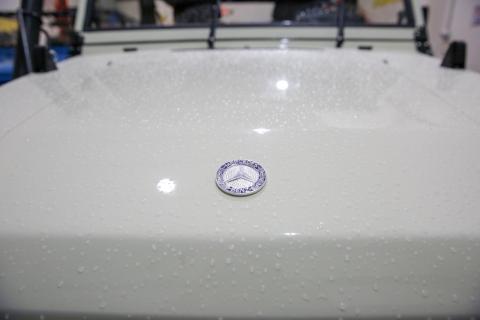 Levin selected the white exterior finish, which has also been wet-sanded and polished.