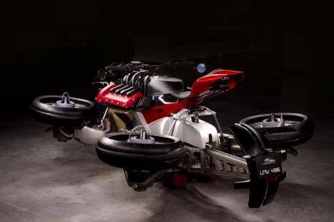 The turbines are located at four corners of the motorcycle...