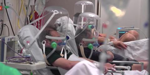 An image from footage inside a hospital in Bergamo, Italy, broadcast by Sky News on Thursday. An image from footage inside a hospital in Bergamo, Italy, broadcast by Sky News on Thursday.