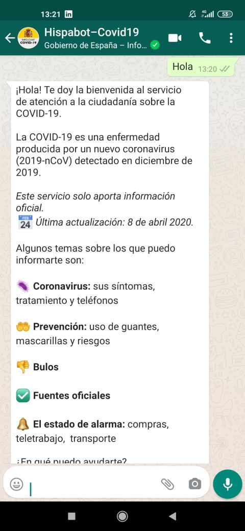 Hispabot-Covid19: bot del gobierno