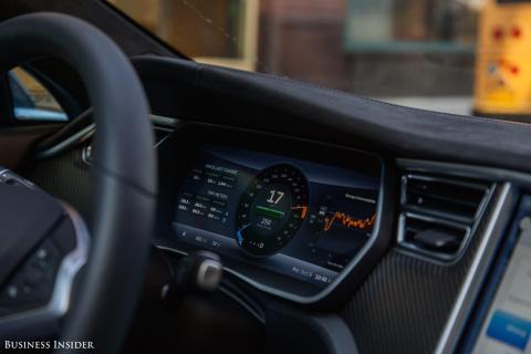 The Model S has a traditional, albeit digital, instrument cluster for the driver. The steering wheel is heated, and the front seats are heated and cooled in Performance trim. (The Long Range trim has only heated seats.)