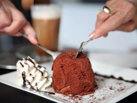 Sharing a dessert.