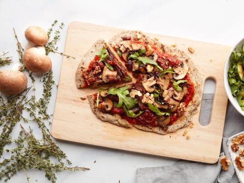 One of the meals Hugo Turner ate in the 12-week vegan-diet experiment, a buckwheat pizza with mushrooms.