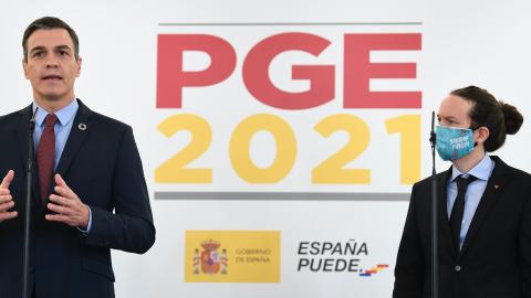 El presidente del Gobierno, Pedro Sánchez, junto al vicepresidente, Pablo Iglesias.