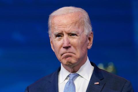 President-elect Joe Biden speaks at The Queen theater in Wilmington, Del., Wednesday, Jan. 6, 2021. Biden has called the violent protests on the U.S. Capitol "an assault on the most sacred of American undertakings: the doing of the people's business."