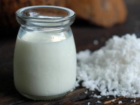 Coconut milk is low in calories but high in fat.