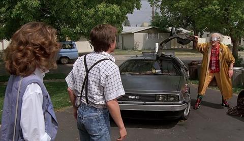 The movie 'Back to the Future', with the mythical Delorean. 