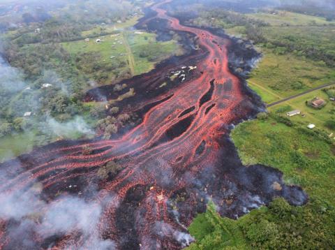Lava flowing from fissures near Pahoa, Hawaii. Lava flowing from fissures near Pahoa, Hawaii.