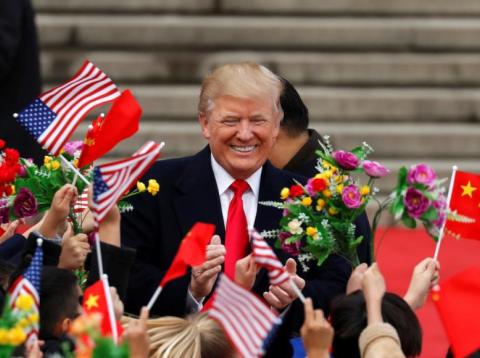President Donald Trump arriving for a welcoming ceremony in Beijing on November 9. President Donald Trump arriving for a welcoming ceremony in Beijing on November 9.