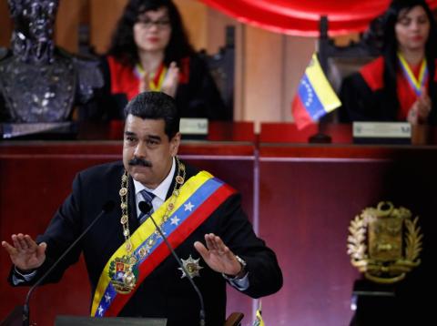 Venezuela's President Nicolas Maduro gestures as he speaks during a ceremony to mark the opening of the judicial year at the Supreme Court of Justice (TSJ) in Caracas, Venezuela February 14, 2018. Venezuela's President Nicolas Maduro gestures as he speaks during a ceremony to mark the opening of the judicial year at the Supreme Court of Justice (TSJ) in Caracas, Venezuela February 14, 2018.