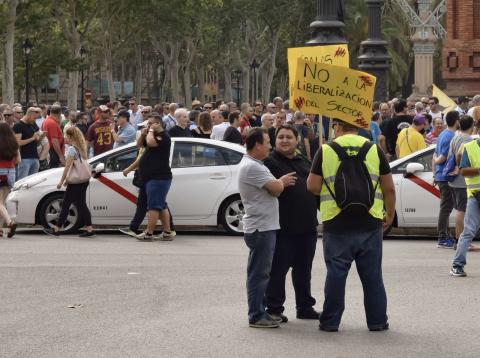 Una imagen de una manifestación de taxistas en Barcelona. Una imagen de una manifestación de taxistas en Barcelona.