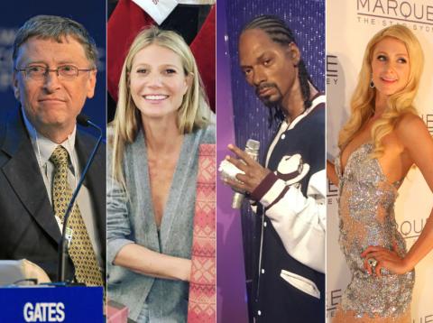 Bill Gates, Gwyneth Paltrow, Snoop Dogg y Paris Hilton Bill Gates, Gwyneth Paltrow, Snoop Dogg y Paris Hilton