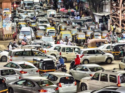 A traffic jam in Mumbai. A traffic jam in Mumbai.