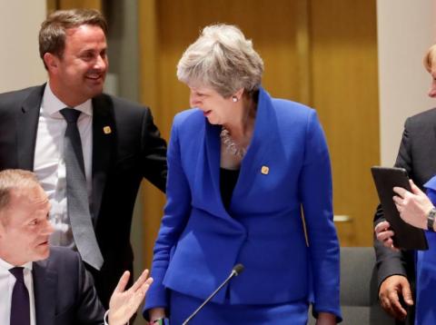 German Chancellor Angela Merkel, Britain's Prime Minister Theresa May, European Council President Donald Tusk and Luxembourg's Prime Minister Xavier Bettel attend an extraordinary European Union leaders summit to discuss Brexit, German Chancellor Angela Merkel, Britain's Prime Minister Theresa May, European Council President Donald Tusk and Luxembourg's Prime Minister Xavier Bettel attend an extraordinary European Union leaders summit to discuss Brexit,