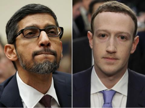 Google CEO Sundar Pichai (left) and Facebook CEO Mark Zuckerberg. Google CEO Sundar Pichai (left) and Facebook CEO Mark Zuckerberg.