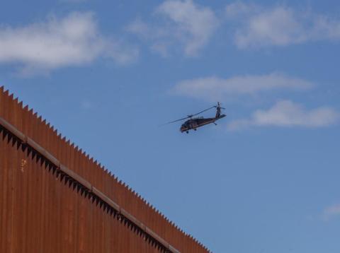 A Helicopter from the Customs and Border Protection Office flies over the US-Mexico Border wall on April 5, 2019 in Mexicali, Mexico. A Helicopter from the Customs and Border Protection Office flies over the US-Mexico Border wall on April 5, 2019 in Mexicali, Mexico.